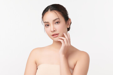 Wall Mural - Beautiful young asian woman with clean fresh skin on white background, Face care, Facial treatment, Cosmetology, beauty and spa, Asian women portrait.