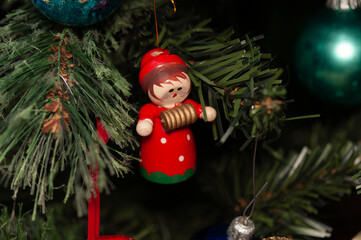 retro wooden figure tree ornament close-up