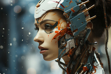 Poster - generative ai picture of beautiful robotic human android future 3d robot invention
