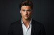 © Tetiana - Generative ai modern technology portrait of attractive virile man after salon haircut barbershop stylist