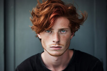 Generative Ai Modern Technology Portrait Of Attractive Young Man Red Hairstyle