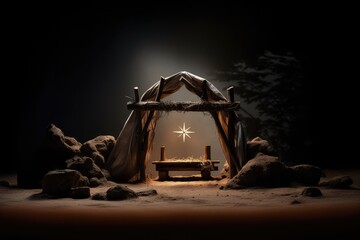 Manger in a Christmas nativity scene. Christmas background.