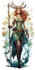 Wall Mural - druid enchantress fantasy drawing of a lady fairy tale feminine - by generative ai