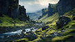 landscape in the mountains iceland river panorama nature - by generative ai