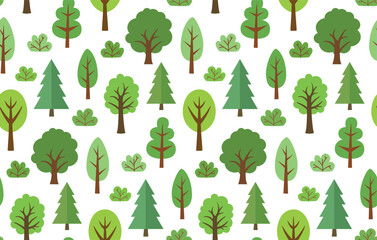 seamless pattern with simple flat green trees and bushes. vector cute backdrop.