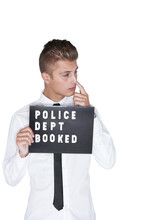 Man, Mugshot And Prison For Crime, Youth And Police Department Sign On Isolated Transparent Png Background. Criminal, Alone And Young With Hand On Nose, Trouble And Jail If Guilty, Rebel And Cool