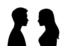 Simple Silhouettes Or Icons Of Two People - Woman And Man Facing Each Other - Relationship, Conversation, Gender