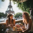 beautiful ladies and gents enjoying at eiffel tower in france beautiful view for traveling lovers