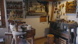 Traditional wooden atelier at rural farmhouse, bricolage handmade equipment and tools, ancient carpentry shop