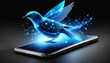 スマートフォンから浮かび上がる青い鳥.generative AI