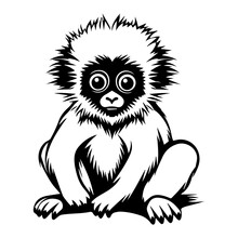 Baby Gibbon Monochrome Illustration, Cute Baby Gibbon Silhouette Design, Generative AI.