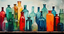 An Art Print Of Bottles Of Different Colors Generative AI
