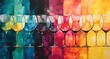 © SKIMP Art - an abstract colored painting of wine glasses in a row Generative AI