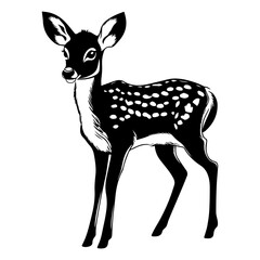 cute baby spotted deer fawn monochrome illustration, deer silhouette design, generative ai.