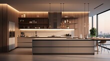 Modern Contemporary Home Interior Kitchen Area Minimal Detail Cabinet And Handing Shalf Cupboard Home Interior Concept
