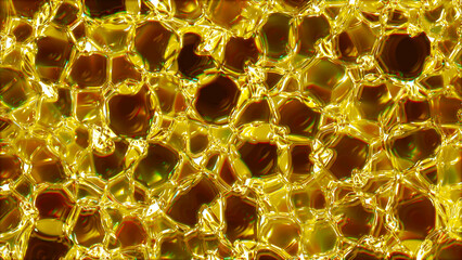 Poster - Visual color background. Gold texture, animation background.Golden abstract digital particle swirl and wavy background. Modern nanotechnologies of metallic materials. 3d rendering.