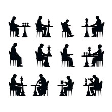 Icon, People Playing Chess, Stick Figure Isolated Pictogram, Simple Black Silhouette, Made With Generative Ai