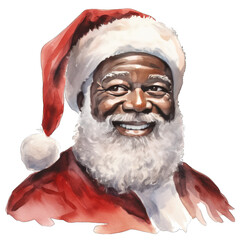 Wall Mural - African American Santa Claus, isolated on white transparent background