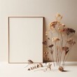 Autumn composition, dried flowers plant on beige background with space for text