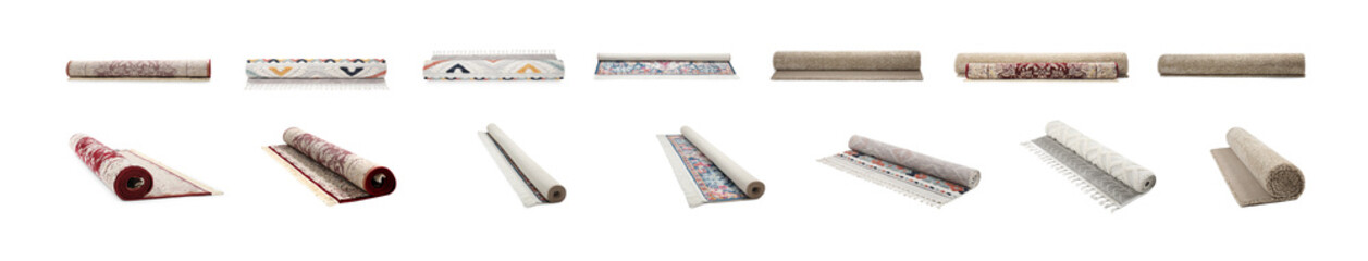 Sticker - Many different rolled carpets isolated on white, set