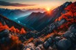 A mountain range at sunrise with vibrant colors, breathtaking