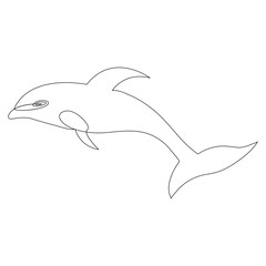 Wall Mural - Continuous one line of cute dolphin sea fish  outline vector art drawing and illustration