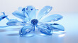  a blue glass flower on a white background with a reflection.  generative ai