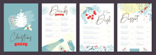 Restaurant Christmas Holiday Menu Design With Christmas Floral Desoration. Vector Illustration