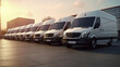 Fleet Ready: Row of Commercial Delivery Vans from a Transport Service Company.