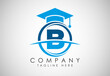 English alphabet B in a circle with education hat. Education and graduation logo vector