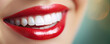 © Sabrewolf - detail of smile with white teeth and red lips on bokeh background.