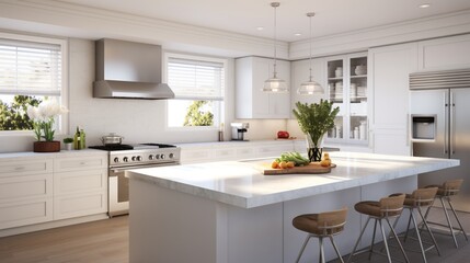 Canvas Print - Modern New Kitchen Remodeled White 8k,