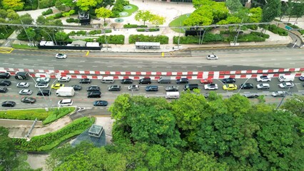 Wall Mural - Aerial view of Singapore skyline near Marina Bay