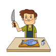 Cooking Enthusiast Gets Ready for Fish Filleting