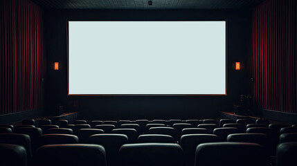 Wall Mural - empty movie theatre. cinema hall with light screen and chairs.