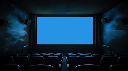 Wall Mural - empty movie theatre. cinema hall with light screen and chairs.