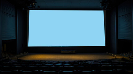 Wall Mural - Empty movie theatre. Cinema hall with light screen and chairs.