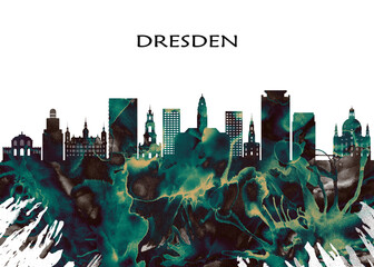 Wall Mural - Dresden Skyline. Cityscape Skyscraper Buildings Landscape City Downtown Abstract Landmarks Travel Business Building View Corporate Background Modern Art Architecture 