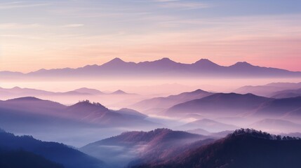 Fantasy purple mountain landscape with mist and cloud