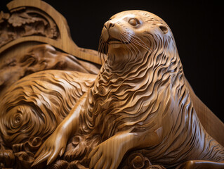 Wall Mural - A Detailed Wood Carving of a Seal