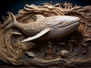 Wall Mural - A Detailed Wood Carving of a Whale