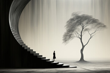 Wall Mural - A striking black and white abstract photograph featuring the silhouette of a human figure. Ai generated