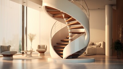Wall Mural - Spiral staircase inside building, Modern spiral staircase, Luxurious interior staircase, Home stair symbol, Modern stairs, Communicating element house 8k,