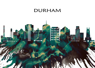 Wall Mural - Durham Skyline. Cityscape Skyscraper Buildings Landscape City Downtown Abstract Landmarks Travel Business Building View Corporate Background Modern Art Architecture 