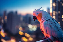 Parrot In Front Of Blur City, Generative AI