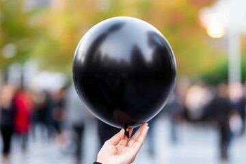 Black inflatable balloon, black friday concept. Background with selective focus and copy space