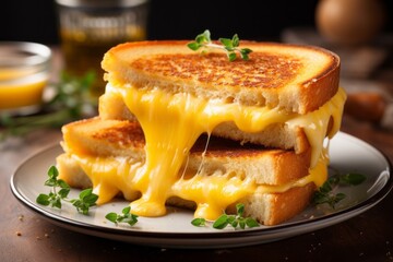 Wall Mural - Appetizing Grilled Cheese. Traditional American cuisine. Popular authentic dishes. Background with selective focus