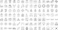 Christmas Line Web Icons Set On White Background.