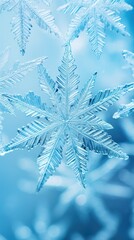 Poster - intricate ice crystals against blue backdrop, perfect for winter-themed backgrounds and designs.