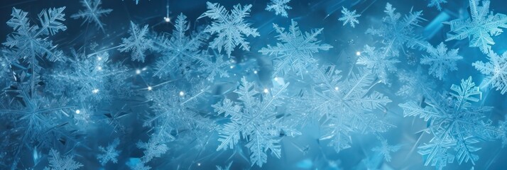 Poster - intricate ice crystals against a shimmering bokeh backdrop, ideal for winter-themed designs.